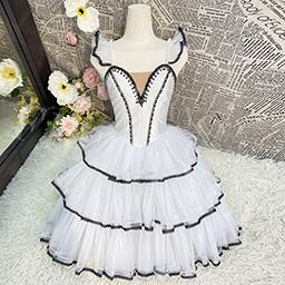 High Quality  Girls White Black Lines Stage Dancewear Professional Ballet Performance Tutu Dress